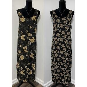 VTG 90s Reversible Print Boho Hippie Tribal Maxi Side Slit Sleeveless Dress M